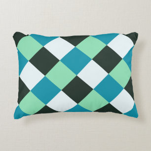 Coal White Teal Green Blue Aqua Turquoise Plaid Decorative Pillow