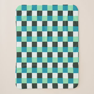 Coal White Teal Green Blue Aqua Turquoise Plaid Sherpa Blanket