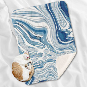 coast beach nautical waves watercolor blue swirls sherpa blanket