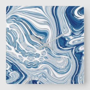 coast beach nautical waves watercolor blue swirls square wall clock