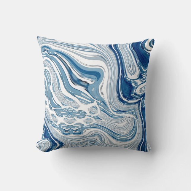 coast beach nautical waves watercolor blue swirls throw pillow (Front)