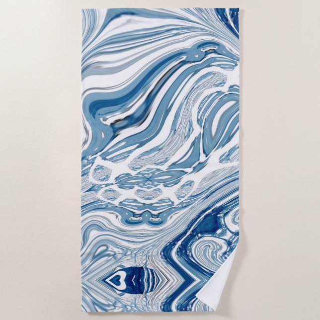 coast beach nautical waves watercolor blue swirls towel (Front)