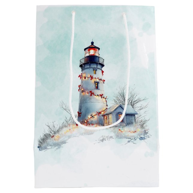 Coast Christmas Lighthouse Holiday Medium Gift Bag (Back)