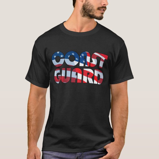 COAST GUARD in Waving American Flag Font T-Shirt (Front)