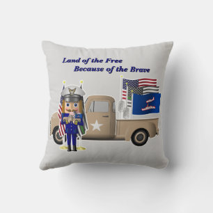 Coast Guard Nutcracker with Little Military Truck Throw Pillow