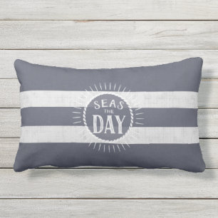Coast Lover's Seas the Day Beach Bum Navy Striped Lumbar Pillow