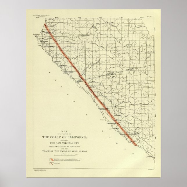 Coast of California showing San Andreas Rift Poster (Front)