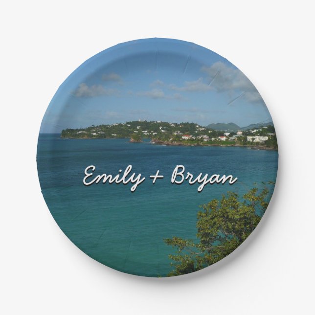 Coast of St. Lucia Caribbean Vacation Photo Paper Plate (Front)