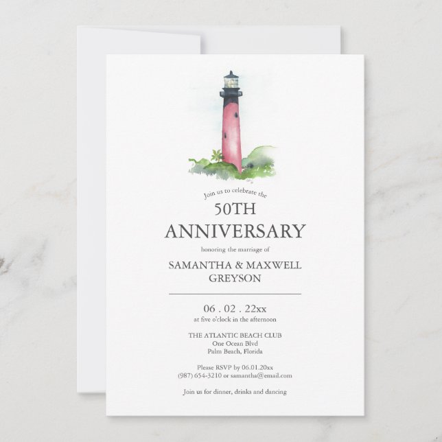 Coastal 50th Wedding Anniversary Invitations (Front)