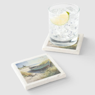 Coastal Abandoned Row Boat Stone Coaster