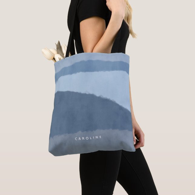 Coastal Abstract Shades of Blue Tote Bag (Close Up)
