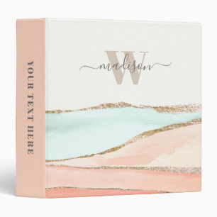 Coastal Abstract Watercolor with Name and Monogram Binder
