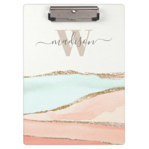 Coastal Abstract Watercolor with Name and Monogram Clipboard