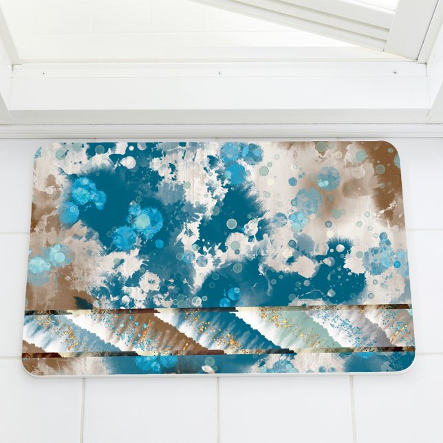 Coastal Abstract Wave Swirl Border Bath Mat (Creator Uploaded)