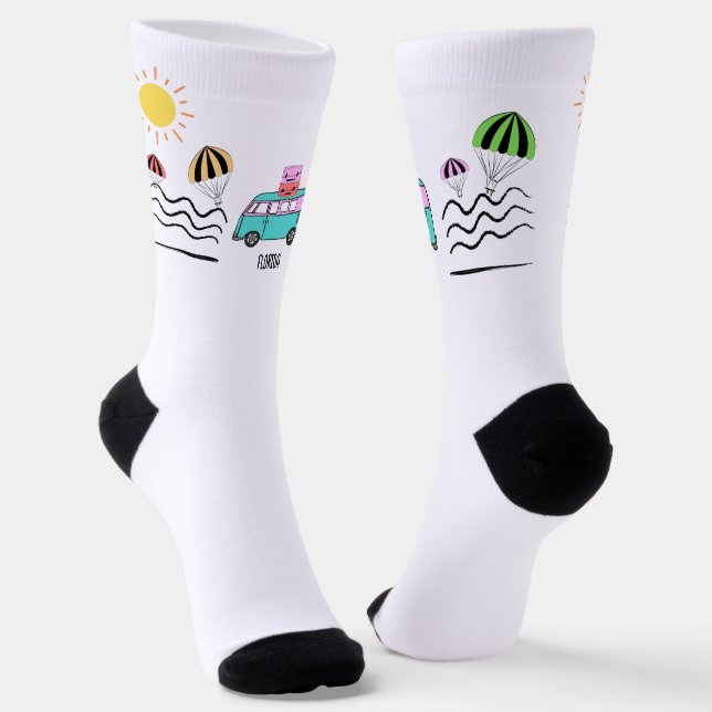 Coastal Adventures: Sun, Sea, and Road Trips Socks (Angled)