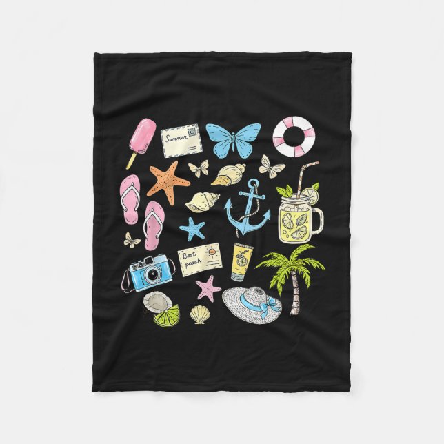 Coastal Aesthetic Beach Trip Starfish Seashell Sum Fleece Blanket (Front)