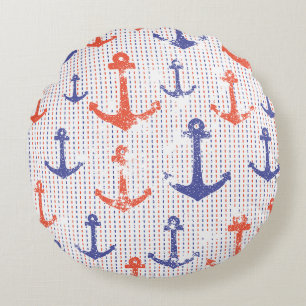 Coastal Americana Anchors Round Pillow