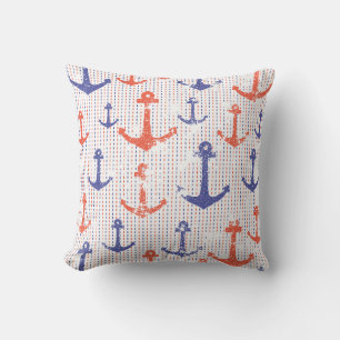 Coastal Americana Anchors Throw Pillow