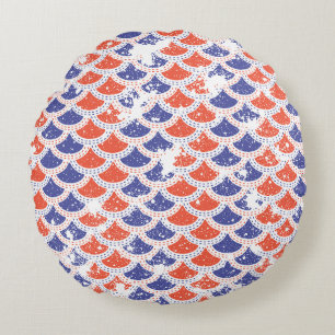 Coastal Americana Fish Scales Round Pillow