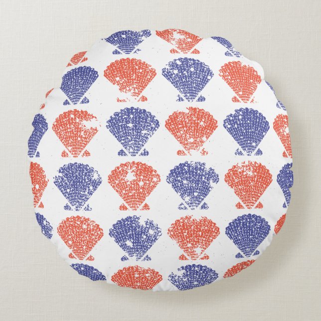 Coastal Americana Seashells Round Pillow (Front)