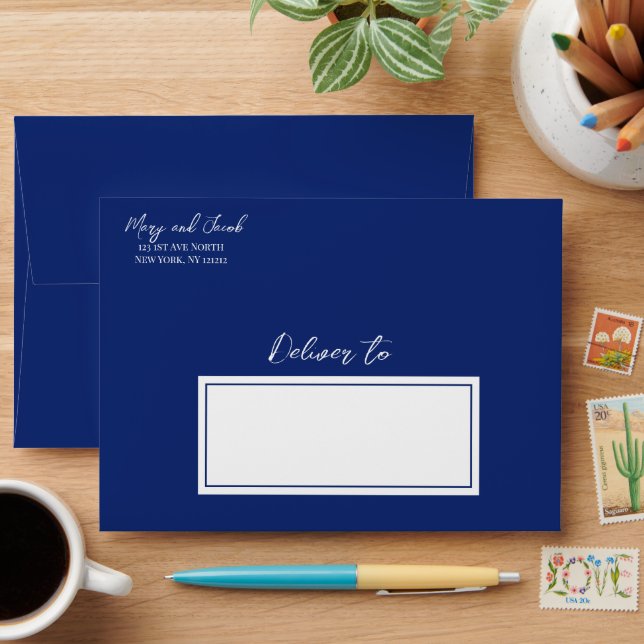 Coastal Anchor and Knot Wedding Envelope Blue (Desk)