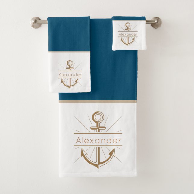 Coastal Anchor Dark Teal Turquoise Nautical Bath Towel Set (Insitu)