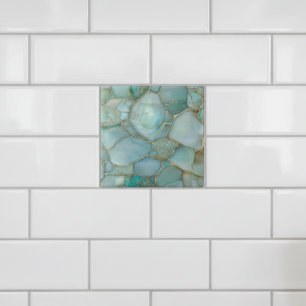 Coastal Aqua Agate Gold Mosaic Tile