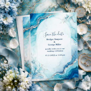 Coastal Aqua Agate Luxe marble Wedding Invitation