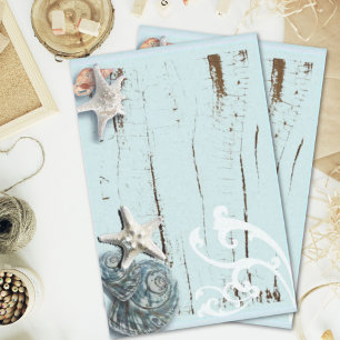 Coastal aqua blue beach wood starfish seashell tissue paper