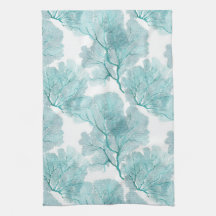 Coastal Aqua Blue Coral Sea Fans Kitchen Towels
