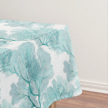 Coastal Aqua Blue Coral Sea Fans Tablecloth