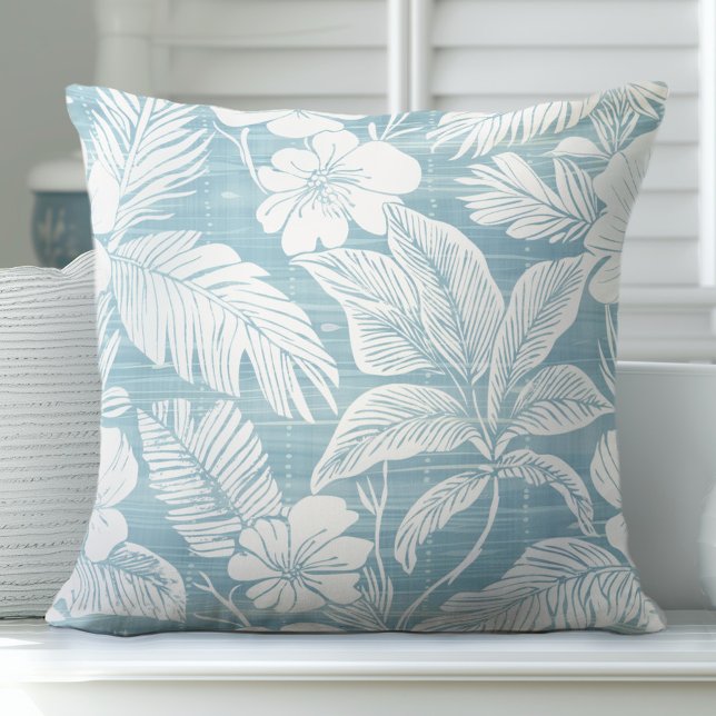 Coastal Aqua Blue & White Throw Pillow (Creator Uploaded)