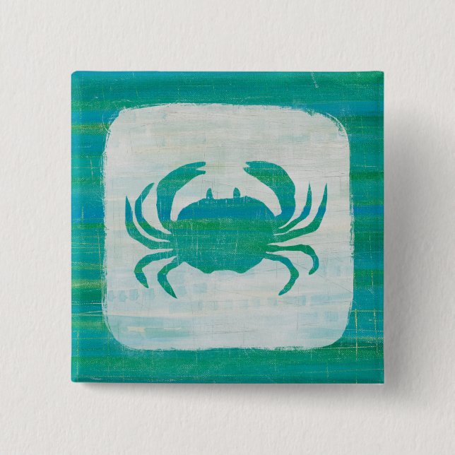 Coastal | Aqua Crab 2 Inch Square Button (Front)