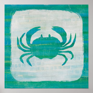 Coastal Aqua Crab Poster