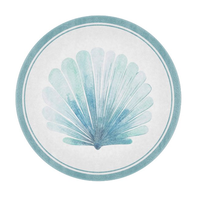 Coastal Aqua Scallop Seashell Cutting Board (Front)