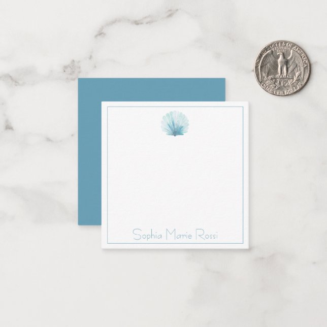 Coastal Aqua Scallop Seashell Personalized Card (Front/Back In Situ)