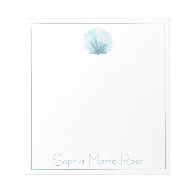 Coastal Aqua Scallop Seashell Personalized Notepad (Front)
