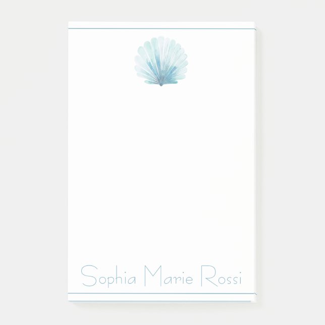 Coastal Aqua Scallop Seashell Personalized Post-it Notes (Front)