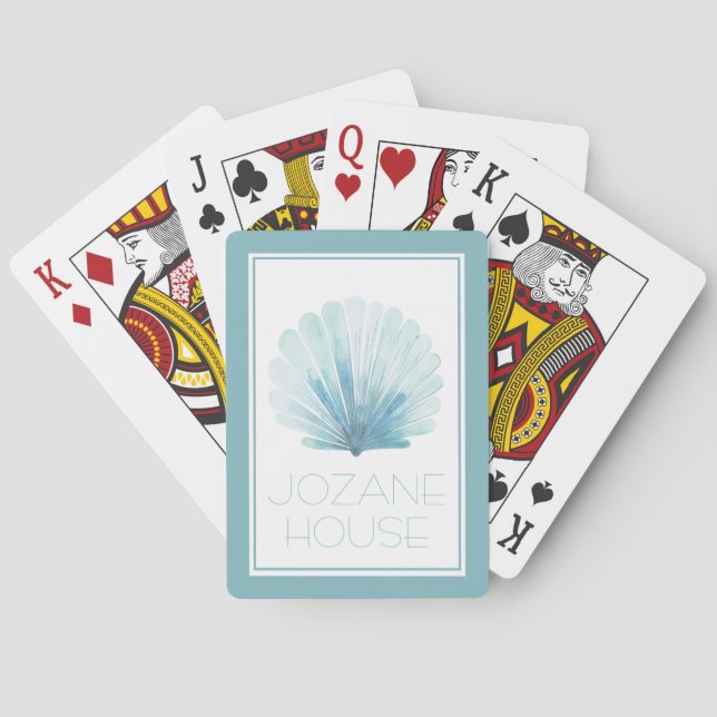 Coastal Aqua Watercolor Scallop Seashell Playing Cards (Back)