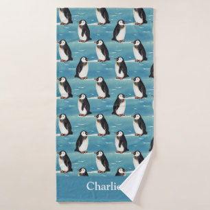 Coastal Arctic Animal Penguin  Bath Towel