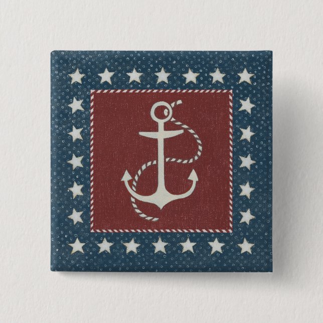 Coastal Art | Anchor on Red 2 Inch Square Button (Front)