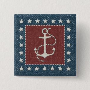 Coastal Art Anchor on Red 2 Inch Square Button