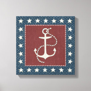 Coastal Art Anchor on Red Canvas Print
