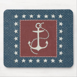 Coastal Art Anchor on Red Mouse Pad