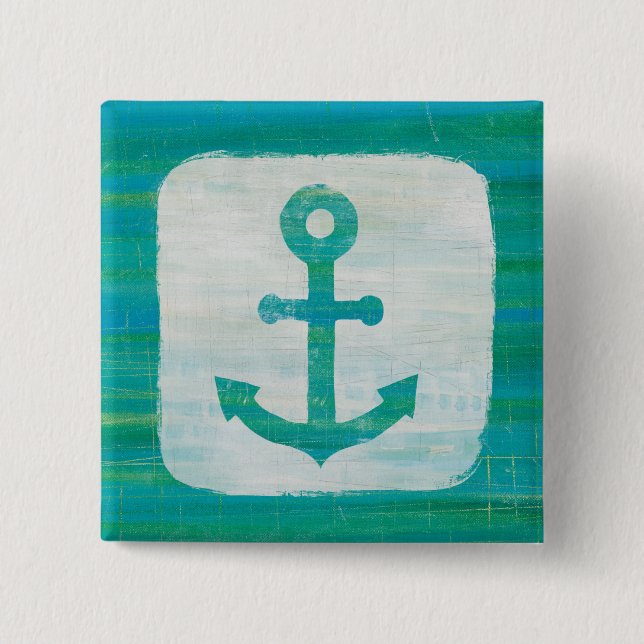 Coastal Art | Aqua Anchor 2 Inch Square Button (Front)