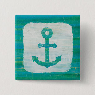 Coastal Art   Aqua Anchor 2 Inch Square Button