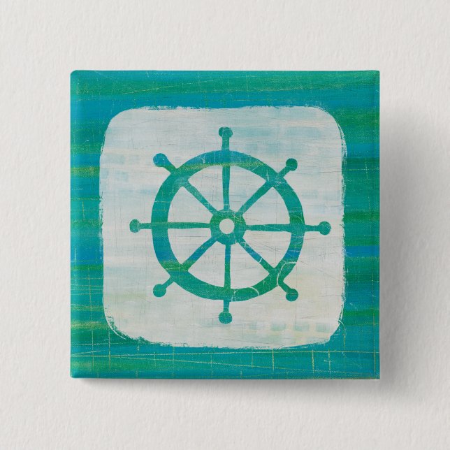 Coastal Art | Aqua Steering Wheel 2 Inch Square Button (Front)
