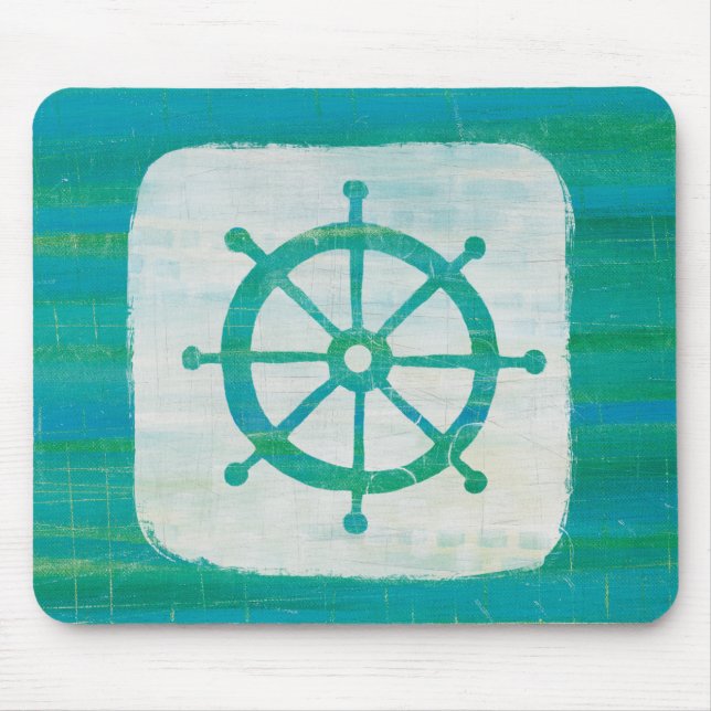 Coastal Art | Aqua Steering Wheel Mouse Pad (Front)