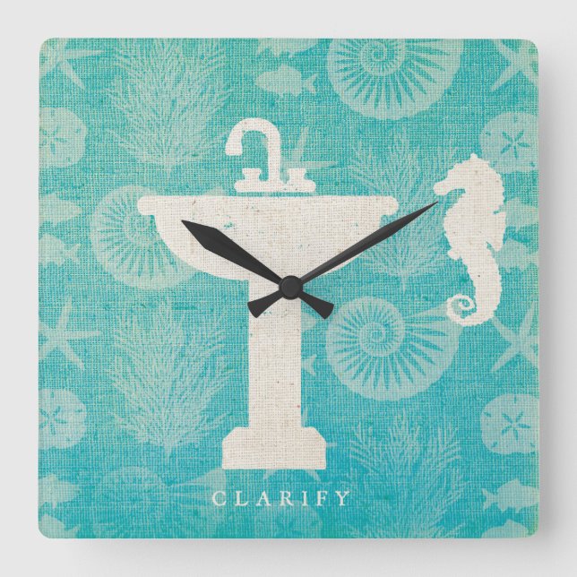 Coastal Art | Bathroom Sink Square Wall Clock (Front)