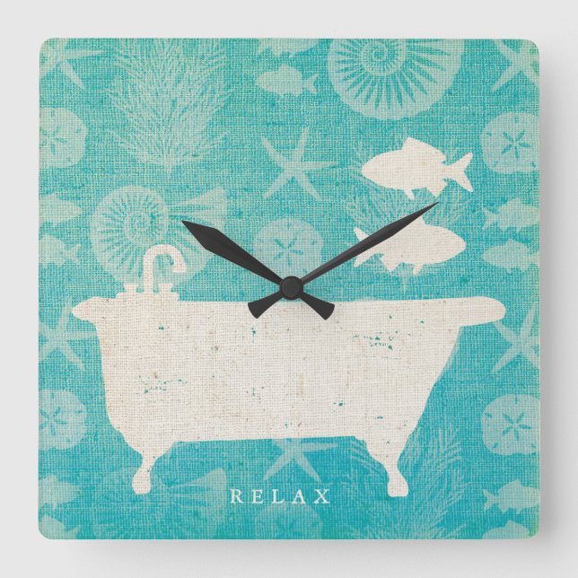 Coastal Art | Bathtub Flat Square Wall Clock (Front)